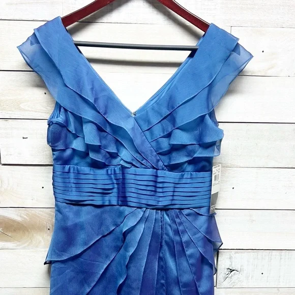 Adrianna Papell Dress Womens 8P Blue Tiered Layered Sleeveless V Neck Cocktail - Picture 2 of 13